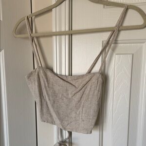 Linen Oatmeal Women's Open Back Crop Top